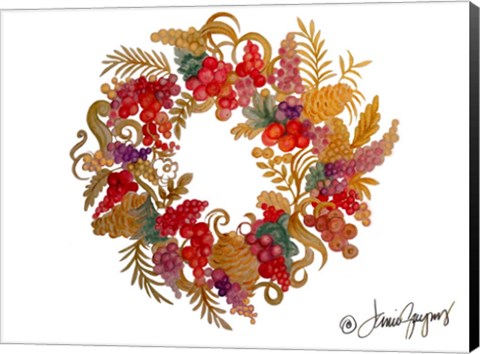 Framed Christmas Wreath with Berries Print