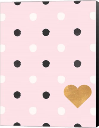 Framed Heart White and Black Dots on Pink Print