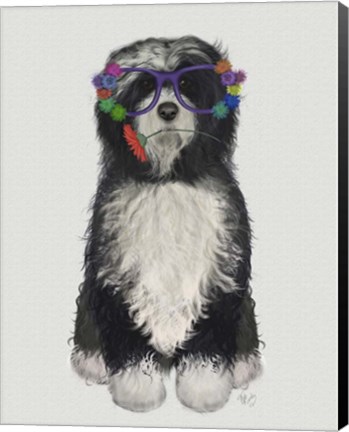 Framed Tibetan Terrier Flower Glasses Print