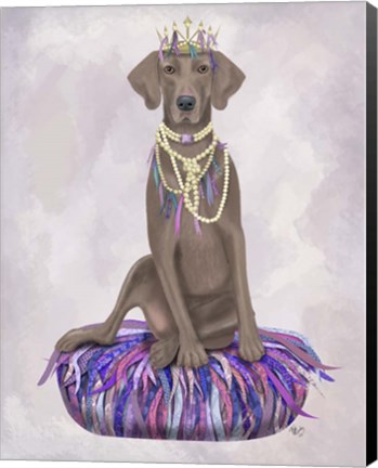 Framed Weimaraner on Purple Cushion Print