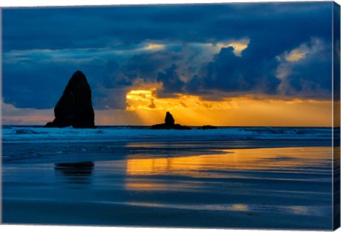 Framed Sunset On Needles Seastack Of Cannon Beach, Oregon Print