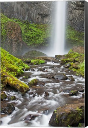 Framed Latourell Falls And Creek, Columbia Gorge, Oregon Print