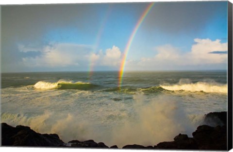 Framed Double Rainbow Over Depoe Bay, Oregon Print