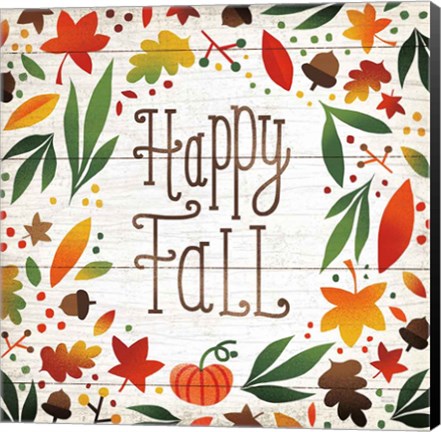 Framed Harvest Time Happy Fall Shiplap Sq Print