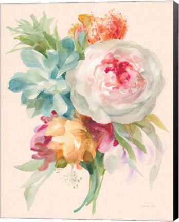 Framed Garden Bouquet I on Peach Linen Print