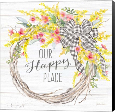 Framed Spring Gingham Wreath Happy Place Print