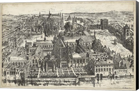 Framed Bird&#39;s Eye View of London - Westminster Print