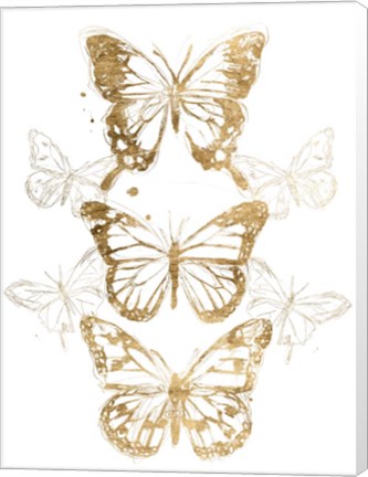 Framed Gold Butterfly Contours I Print