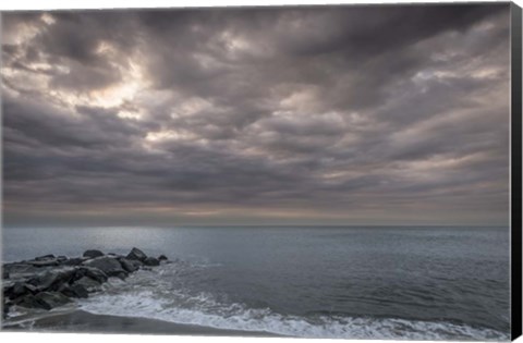 Framed Sunrise On Stormy Beach Landscape, Cape May National Seashore, NJ Print