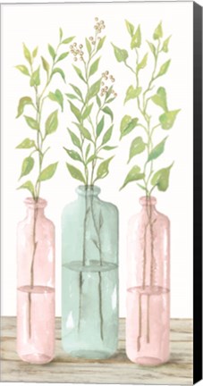 Framed Pastel Leaves in Jars Print