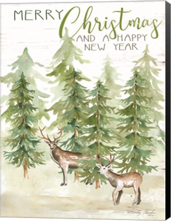 Framed Merry Christmas &amp; Happy New Year Deer Print