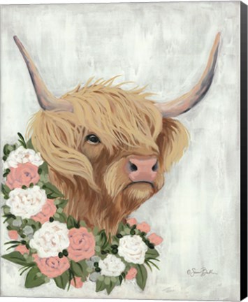 Framed Floral Highlander Cow Print