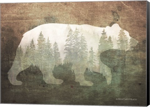 Framed Green Forest Bear Silhouette Print