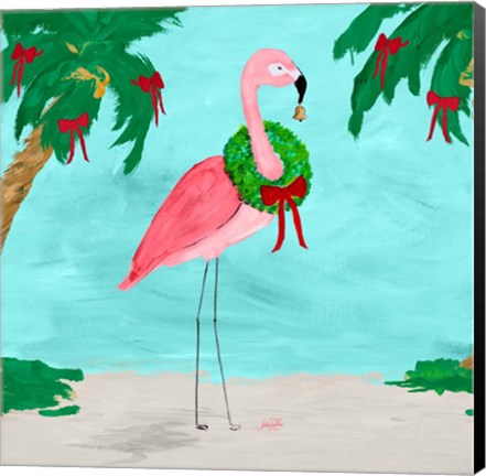 Framed Fa La La La Flamingo Holiday I Print