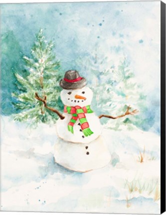 Framed Snowman in the Pines Print