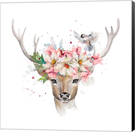 Framed Floral Woodland Deer Print