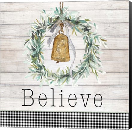 Framed Believe Bell Wreath Print