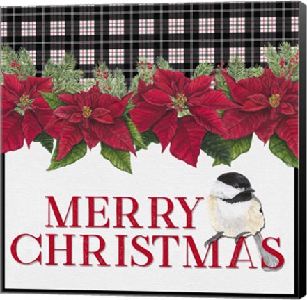 Framed Chickadee Christmas Red II Merry Christmas Print