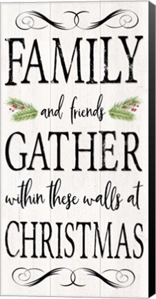 Framed Peaceful Christmas - Family Gathers vert black text Print