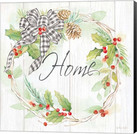 Framed Holiday Gingham Wreath I Print