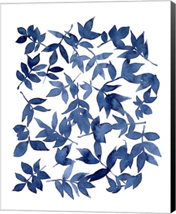 Framed Indigo Fallen Leaves I Print