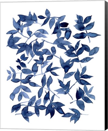 Framed Indigo Fallen Leaves II Print