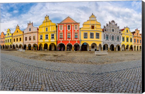 Framed Czech Republic, Telc Panoramic Of Colorful Houses On Main Square Print