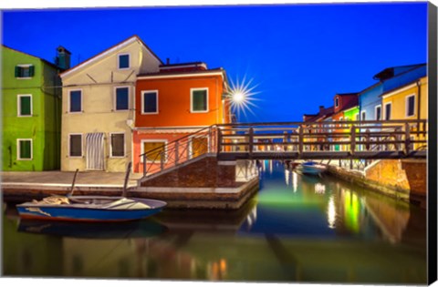 Framed Europe, Italy, Burano Sunset On Canal Print