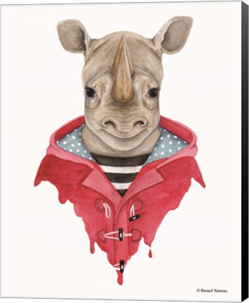 Framed Rhino in a Raincoat Print