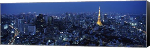 Framed Tower Lit Up At Dusk In A City, Tokyo Tower, Japan Print