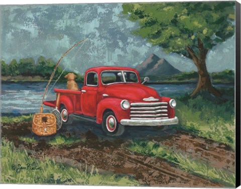 Framed Red Truck Fishing Buddy Print