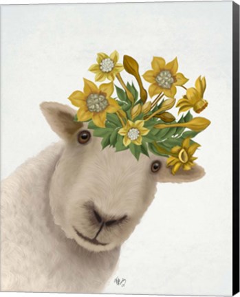 Framed Sheep with Daffodil Crown Print