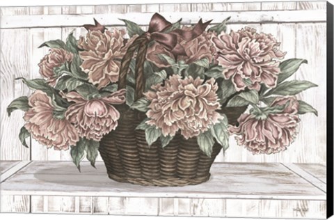 Framed Basket of Peonies Print