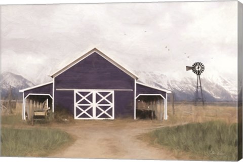 Framed Navy Barn in Tetons Print