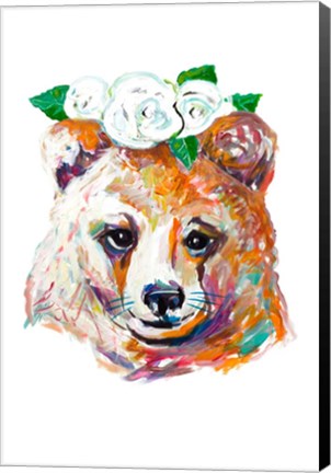 Framed Bear with Flower Crown Print