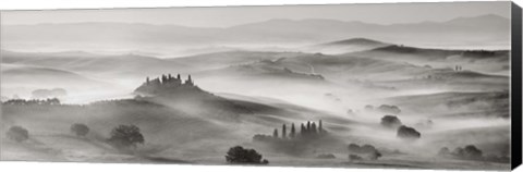 Framed Val d&#39;Orcia panorama, Siena, Tuscany (BW) Print