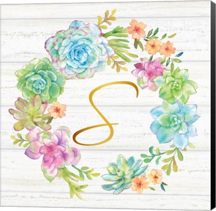 Framed Sweet Succulents Wreath Monogram S gold Print