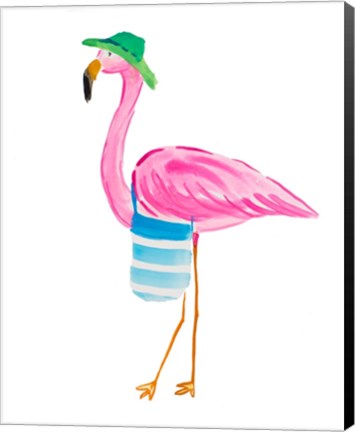 Framed Beach Flamingo I Print