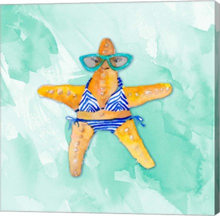 Framed Blue Bikini Starfish on Watercolor Print