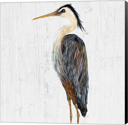 Framed Heron On Whitewash I Print