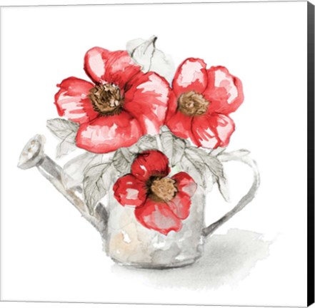 Framed Red Florals In Watering Can I Print