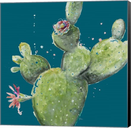 Framed Natural Desert Cactus On Blue I Print