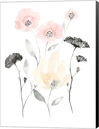 Framed Blush &amp; Black Wildflowers I Print