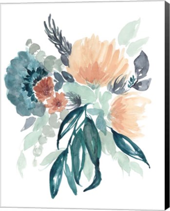 Framed Teal &amp; Peach Bouquet II Print