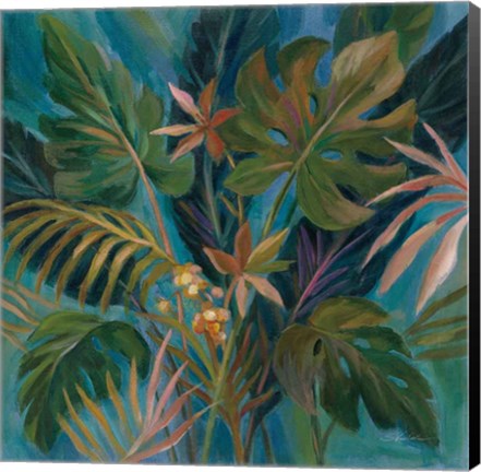 Framed Midnight Tropical Leaves Print