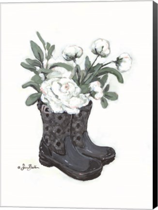 Framed Rain Boot Peonies Print