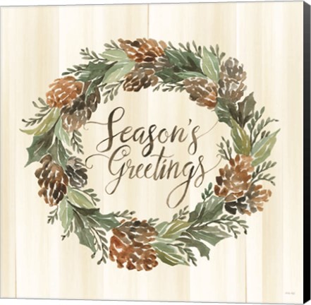 Framed Sage Season&#39;s Greetings Wreath Print