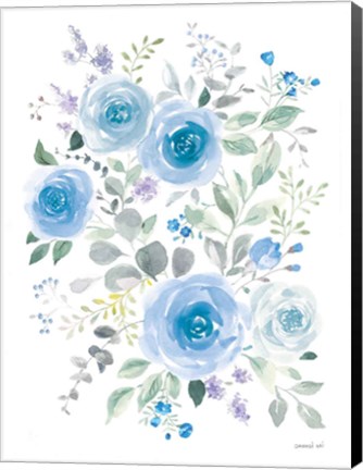 Framed Lush Roses I Blue Print