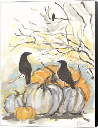 Framed Crows in the Pumpkin Patch Print