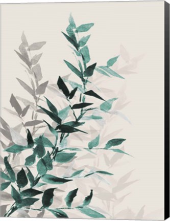 Framed Green Tonal Leaves I Print